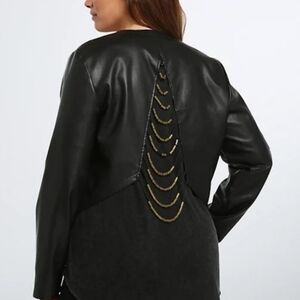 Torrid Beaded Back Faux leather Moto Jacket Cropped Black Open Front 3x